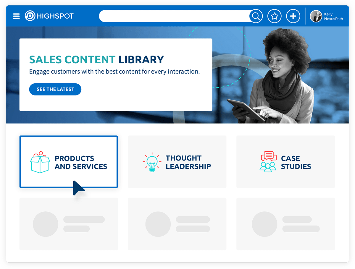 Sales content library in Highspot